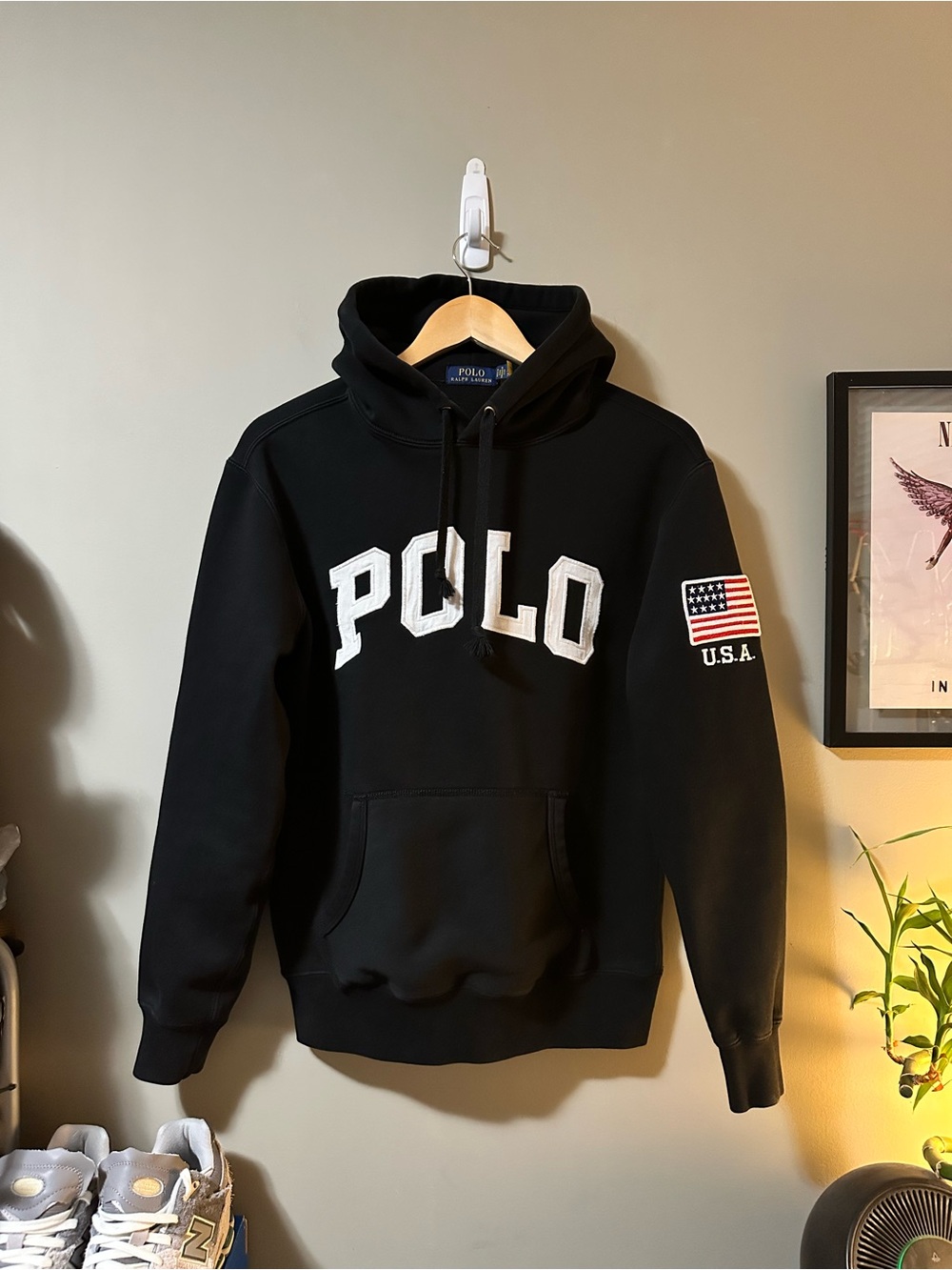 Ralph Lauren Black POLO Hooded Sweatshirt with USA Patch